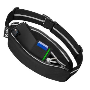 SPORT RUNBELT 6.9 BLACK - RUNBSPORT - Cintura sportiva regolabile, compatibile con smartphone fino a 6.9" dimensione display, bordi riflettenti, materiale elastico