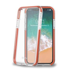 HEXAGON COVER IPHONE XS/X ORANGE - HEXAGON - Cover trasparente arancione semi rigida, ultra resistente in TPU + Policarbonato compatibile con Apple iPhone Xs/ iPhone X